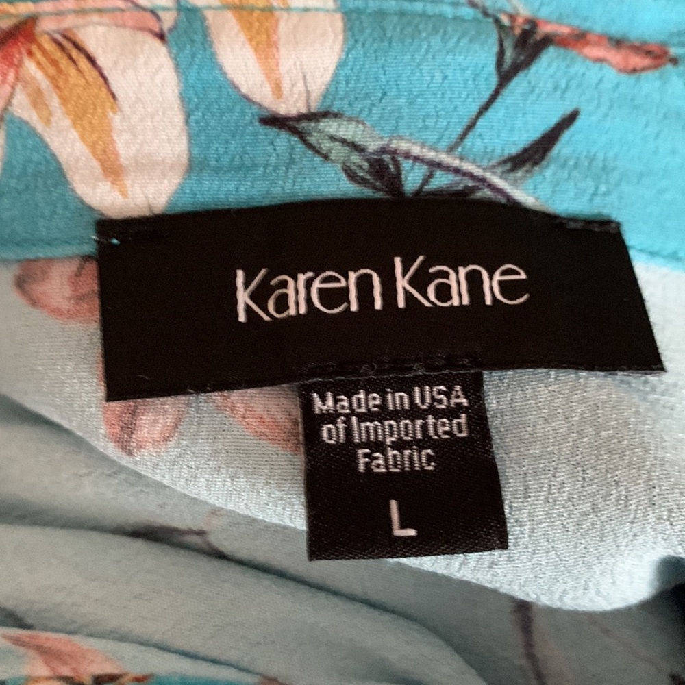 Karen Kane Aqua Floral Tie Front Camp Shirt - Picture 6 of 7
